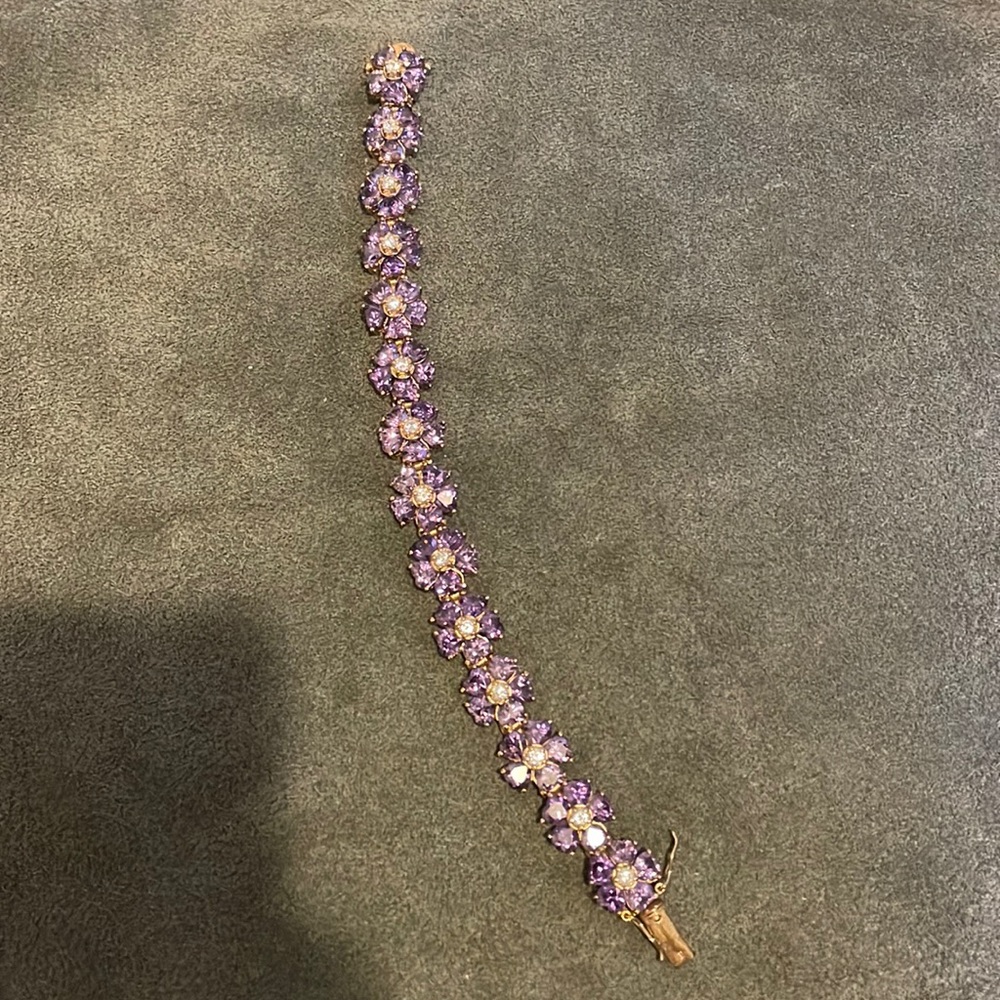 Purple and White CZ Daisy Tennis Bracelet